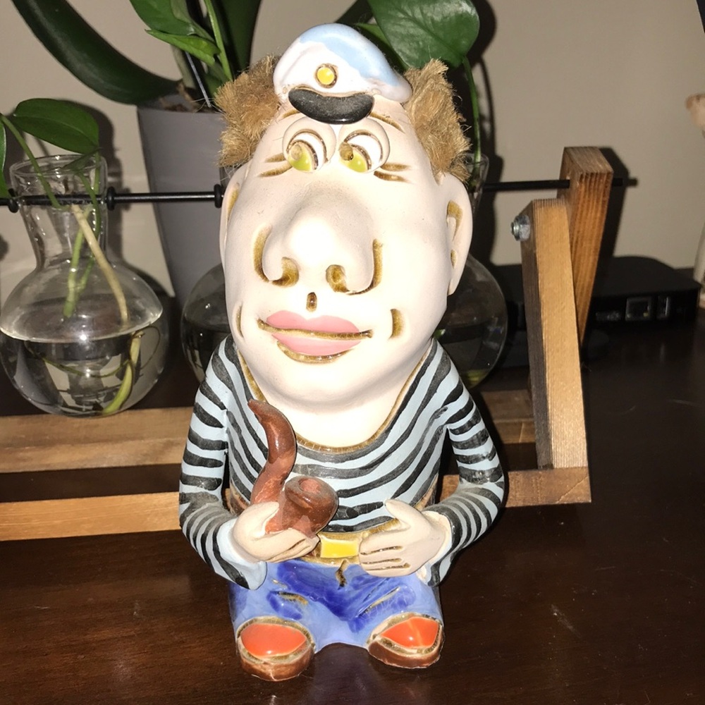Whimsical Striped Sailor Figurine - Blue and White Home Art